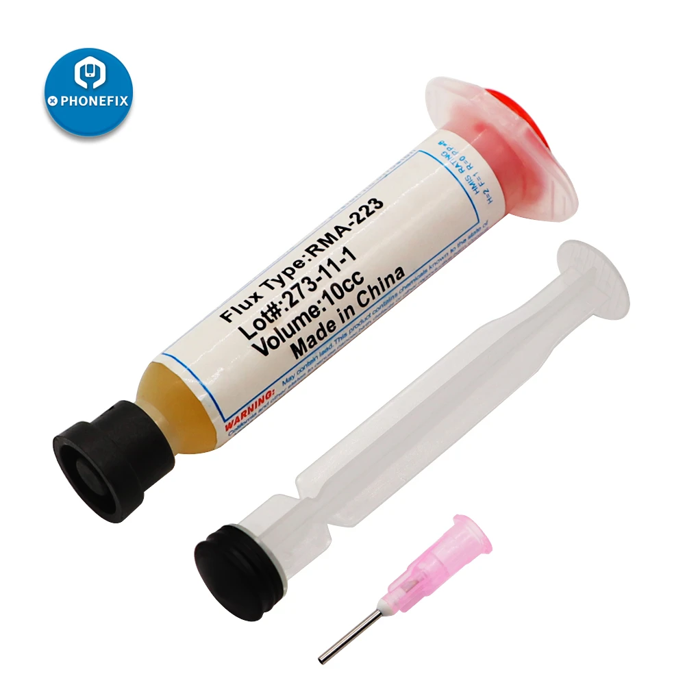 OEM Needle Shaped 10cc RMA-223 Solder Soldering Paste Flux Grease RMA223 With Flexible Tip Syringe No-clean Flux Solder