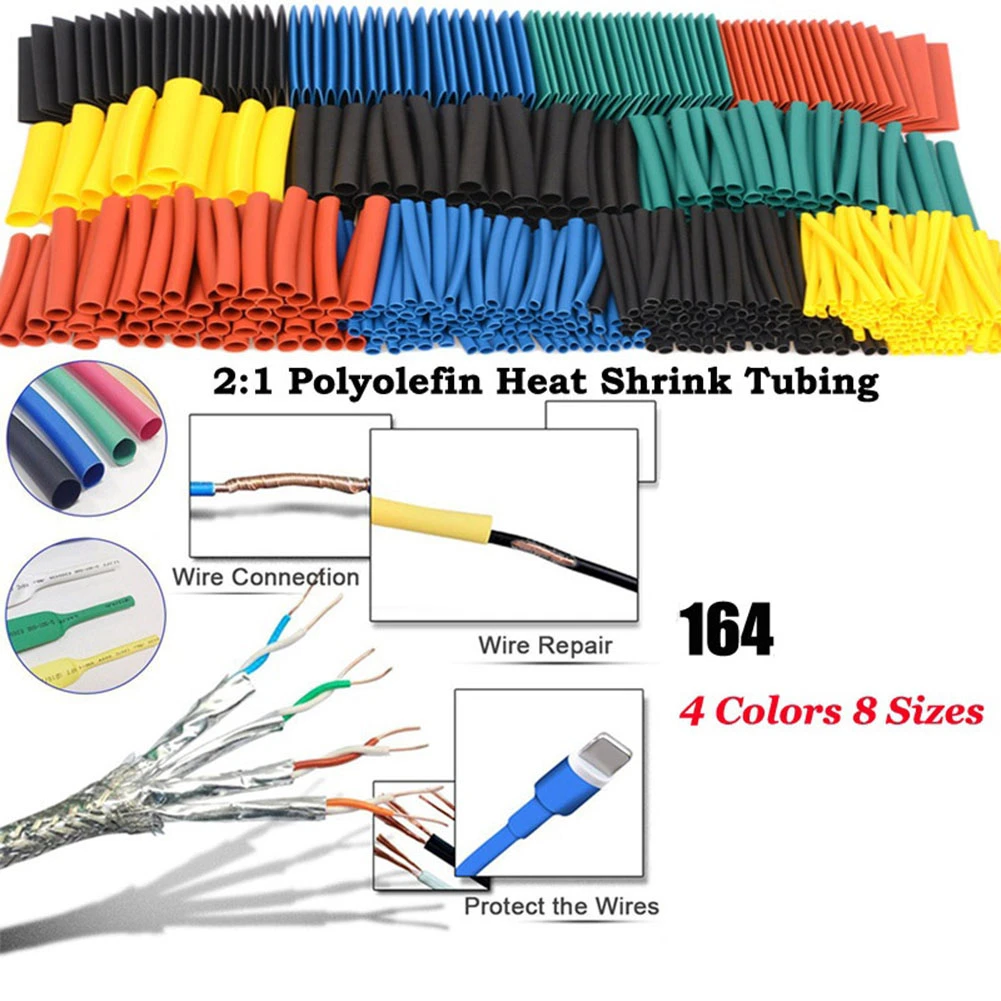 164pcs Set Polyolefin Shrinking Assorted Heat Shrink Tube Wire Cable Insulated Sleeving Tubing Set CLH@8