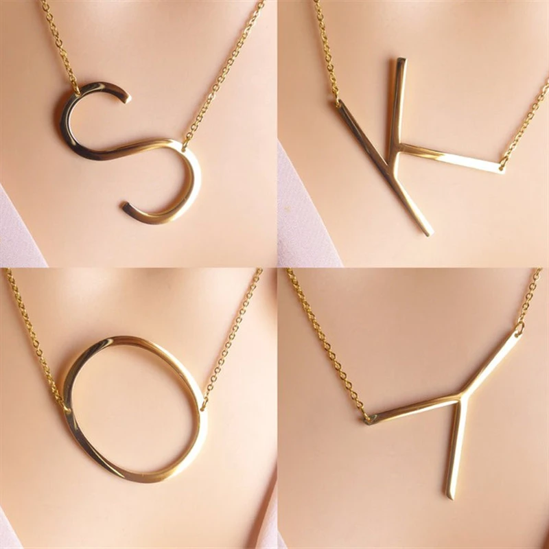 New Minimalist stainless steel 26 A-Z Letter Name Initial Necklaces For Women Long Big Letter Pendant  Girl gift