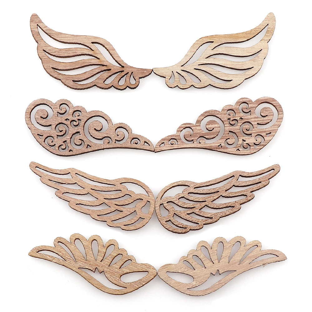 40Pcs/bag 4 Styles DIY Angel Wings Wooden Chips Decorative Embellishments Crafts Scrapbook Hand-made Graffiti Button Accessories