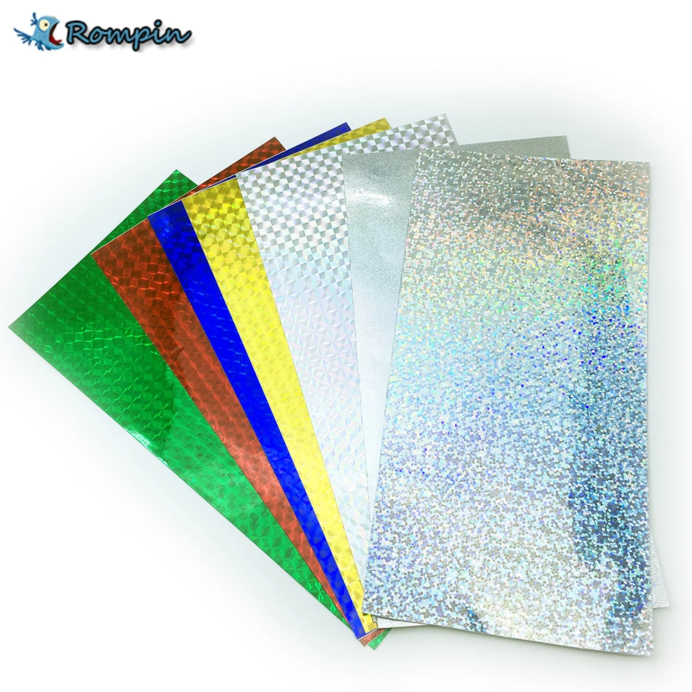 Rompin 7pcs 10*20cm Holographic Adhesive Film Flash Tape Lure Making Fly Tying Material Metal Hard Baits Change Color Sticker