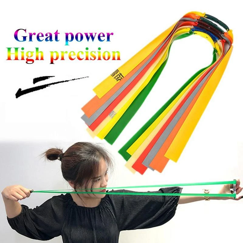 10Pcs Thickness 0.65mm-1.0mm Outdoor Slingshot Powerful Elastic Flat Rubber Band Hunting Sports Catapult Rubber Tubing Supplies