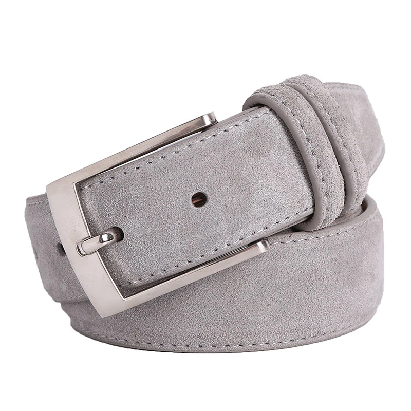 New Fashion Genuine Leather Suede Men's Cowhide Belt Luxury Brand Brushed Metal Pin Buckle