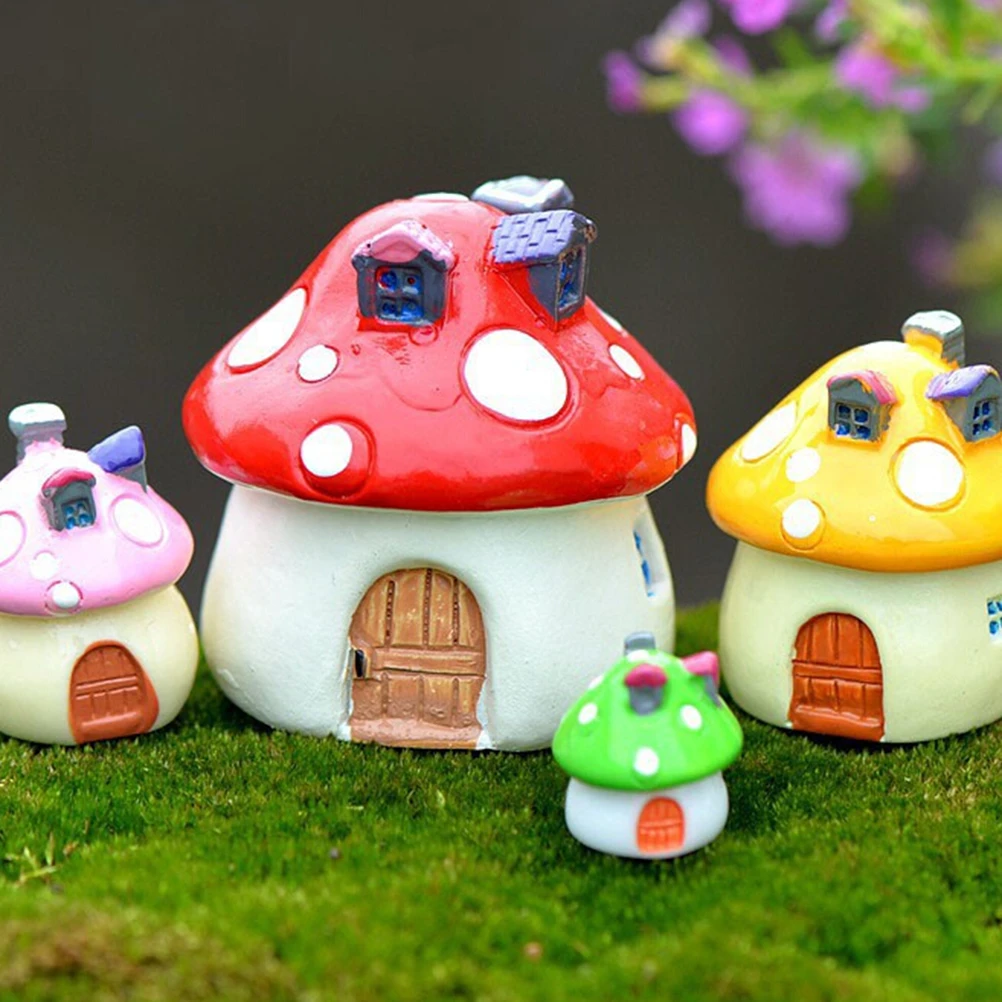 3 Sizes Mushroom House Resin Fairy Garden Craft Decoration Miniature Micro Gnome Terrarium Mediterranean House Castle Gift