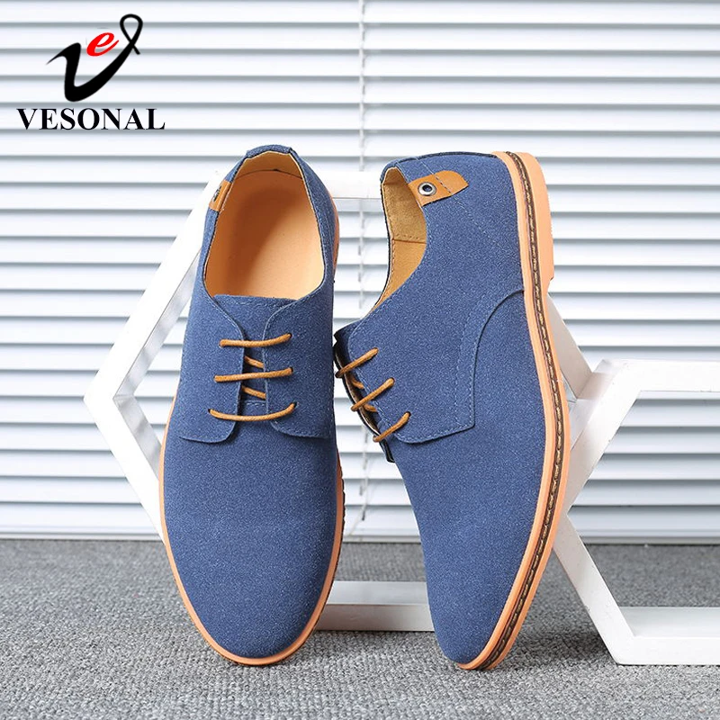 VESONAL Brand 2020 Spring Suede Leather Men Shoes Oxford Casual Classic Sneakers For Male Comfortable Footwear Big Size 38-46