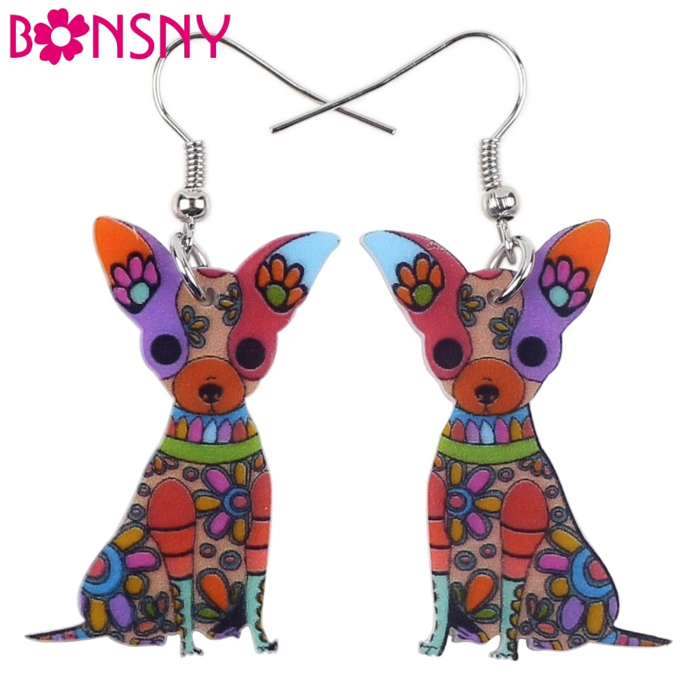 Bonsny Fashion Big Long Animal Acrylic Dangle Drop Chihuahua Dog Earrings 2016 News Style Fashion Jewelry For Girls Women