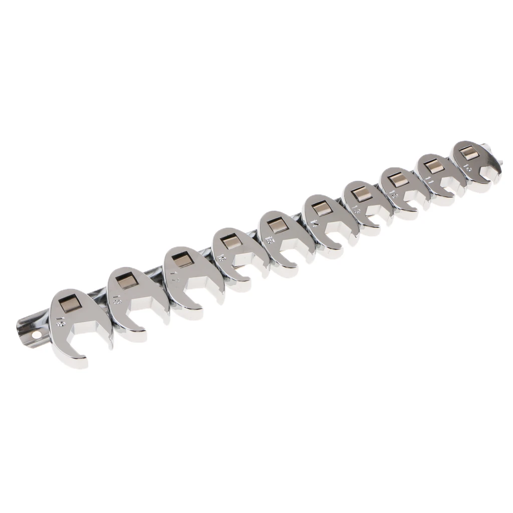 10pcs Drive Crowfoot Wrench Set 3/8' Drive Open End Spanner Chrome Plated Crow Foot 10mm-19mm Gasoline Brake Wrenches Spanner