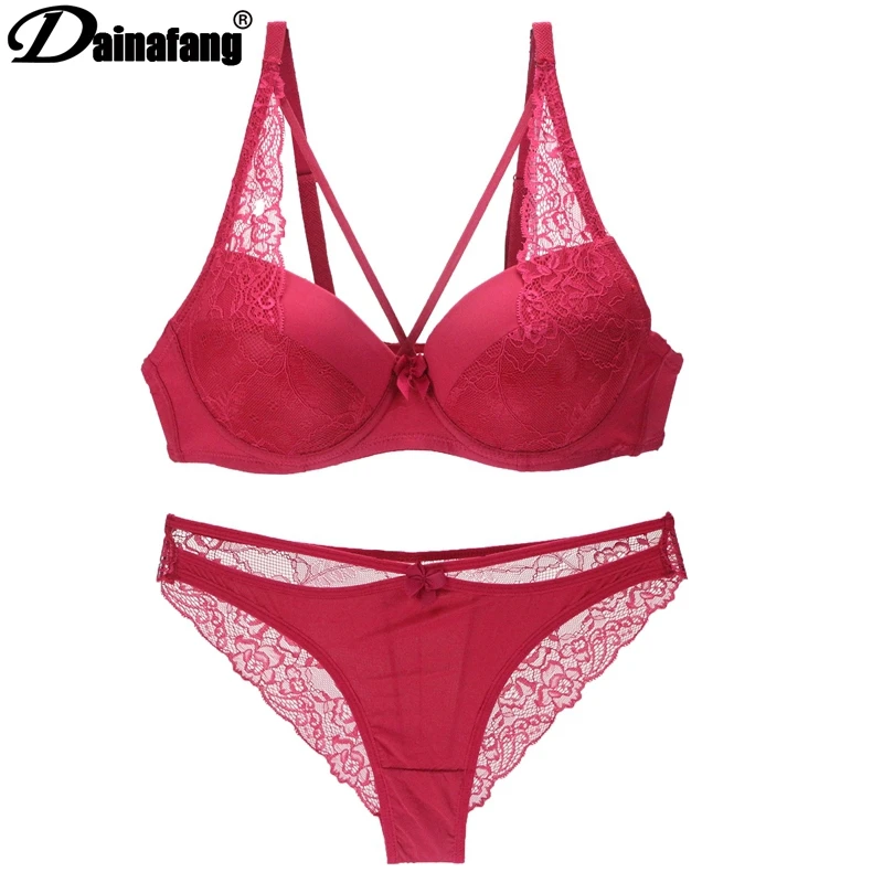 DaiNaFang New Sexy Hollow Products Out Bra Thongs Lingerie Sets BCDE Cup  Embroidered Lace Push Up Women Underwear