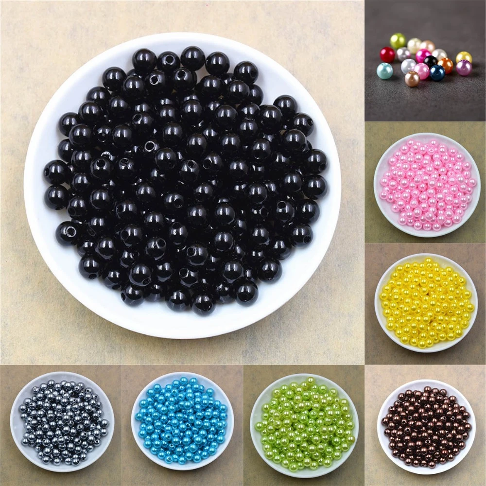 50-400pcs/lot 4/6/8/10/12MM Hole Imitation Pearl Beads Round Plastic Acrylic Spacer Bead for Jewelry Making Findings Supplies