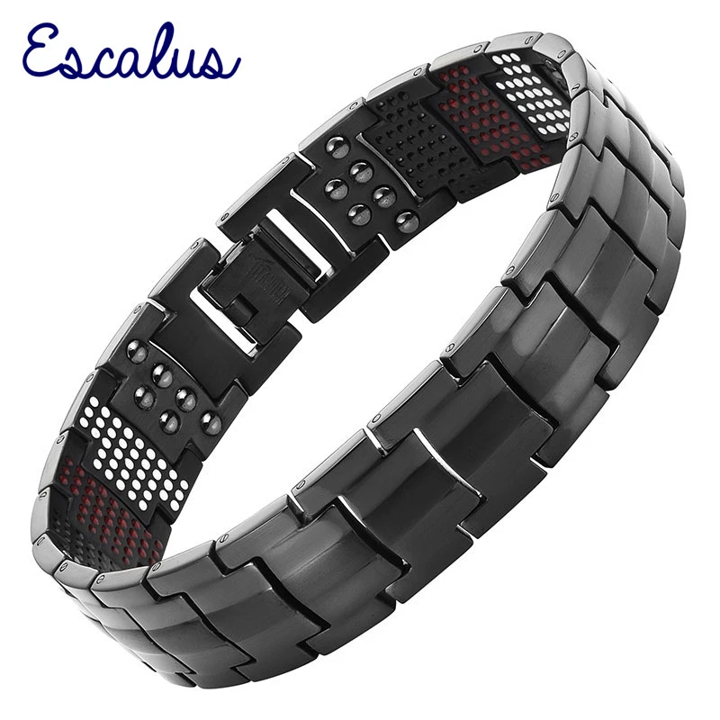 Escalus Men's Black Pure Titanium Magnetic Bracelet For Men 4in1 Magnets Negative Ions Germanium Health Bracelets jewelry