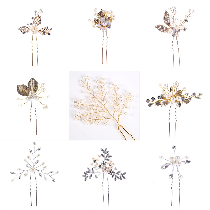 Fashion 1PC Gold Silver Color Wedding Hair Accessories Pearl Rhinestone Hairpins Hair Clips Bridal Bridesmaid Women Hair Jewelry