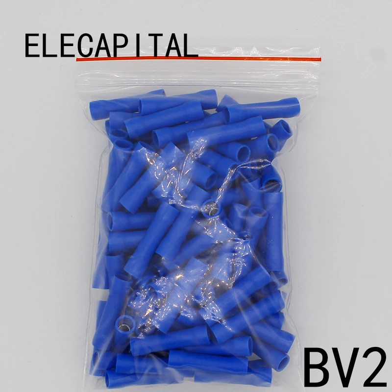BV2 BV2.5 Full Insulating Wire Connector cable Wire Splice Terminals Joiner Crimp Electrical Fully Insulation BV2 BV 100 PCS BV