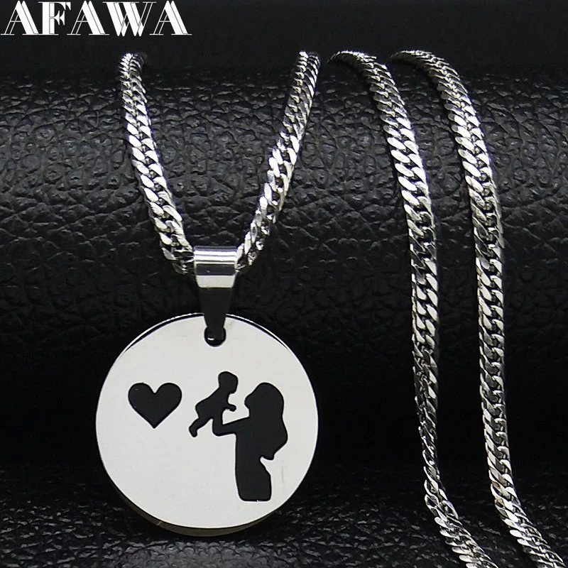 Mom Baby Stainless Stee Necklace for Women Silver Color Necklaces & Pendants Jewelry cadenas mujerMother's Day Gift N1743S01