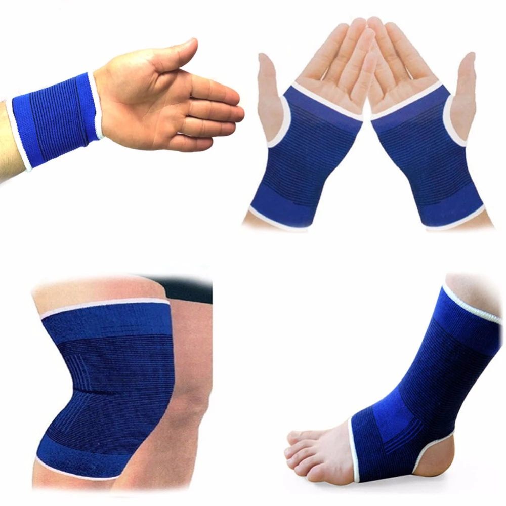2Palm Wrist Hand Support Glove+Elastic Ankle Brace Support Band+Elasticated Knee Supports+Sport Sweatbands Wrist Sweat Bands