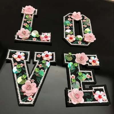Letters Love Handmade Rhinestone beaded Patches for clothing Sew sequins iron patch applique embroidery parche for hats bags