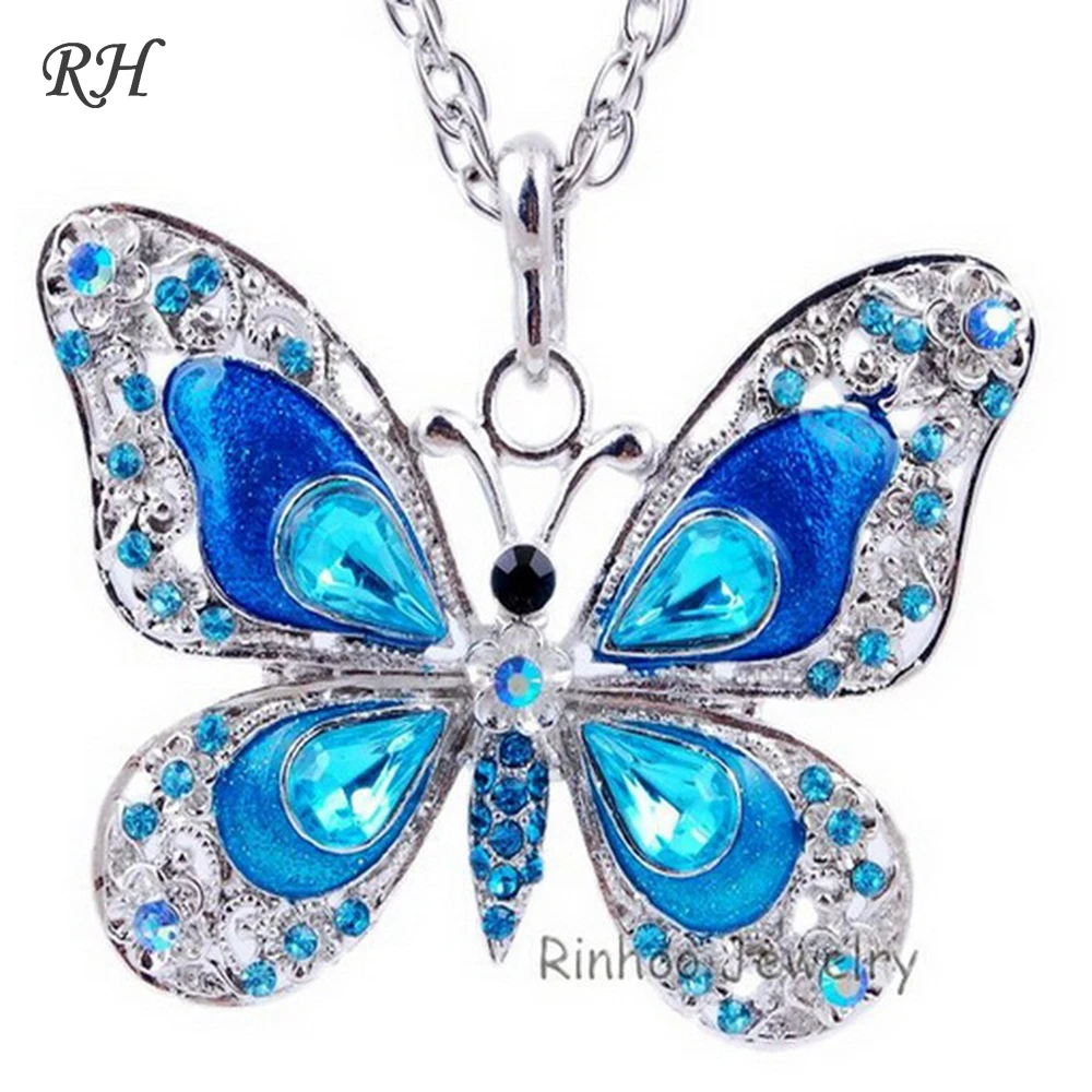 Butterfly Necklace Butterfly jewelry Autumn accessories popular hip enamel crystal butterfly pendant long necklace chain women