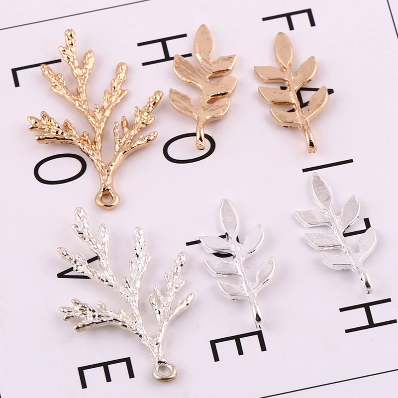 10pcs/lot Exquisite Style Alloy Gold Silver Color Leaf Charm Pendant Fit DIY Hair Decoration Jewelry Making Findings Supplier