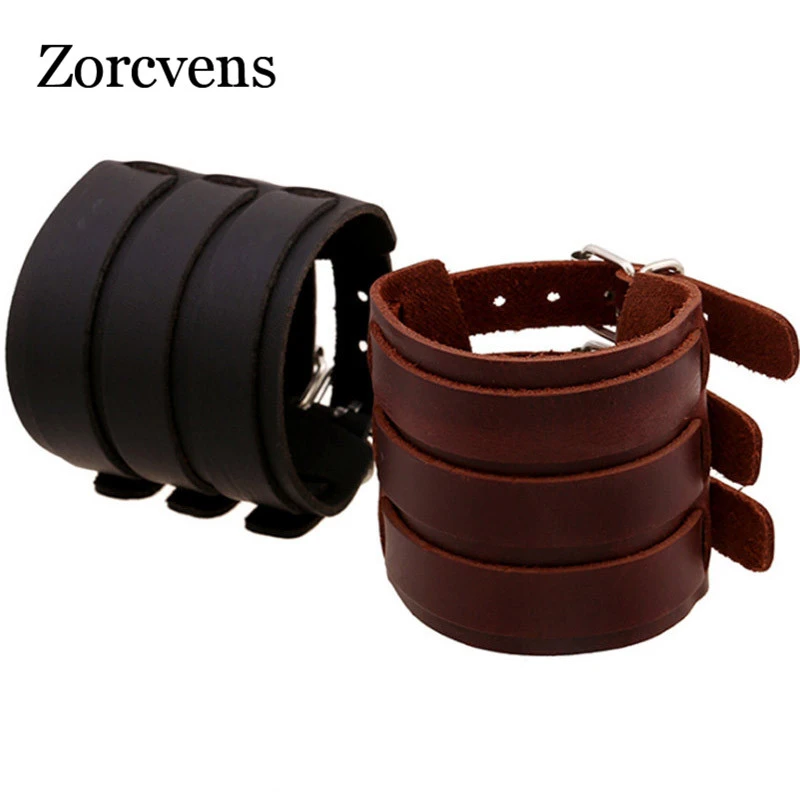 ZORCVENS 2021 Hot selling Fashion Punk Rivet Wide Leather Bracelets Men For Women Cuff Vintage Rock Jewelry