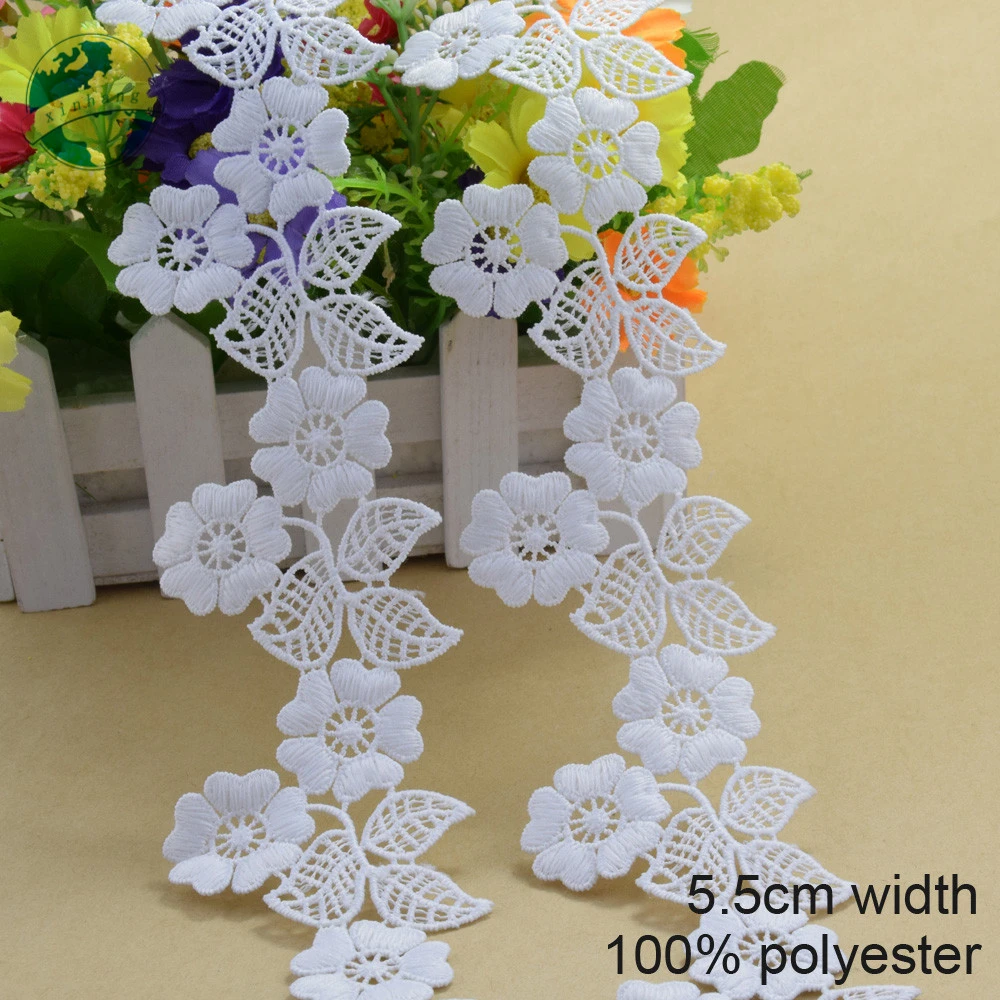 5.5cm white polyester embroidery lace french lace ribbon fabric guipure diy trims warp knitting sewing Accessories#3706