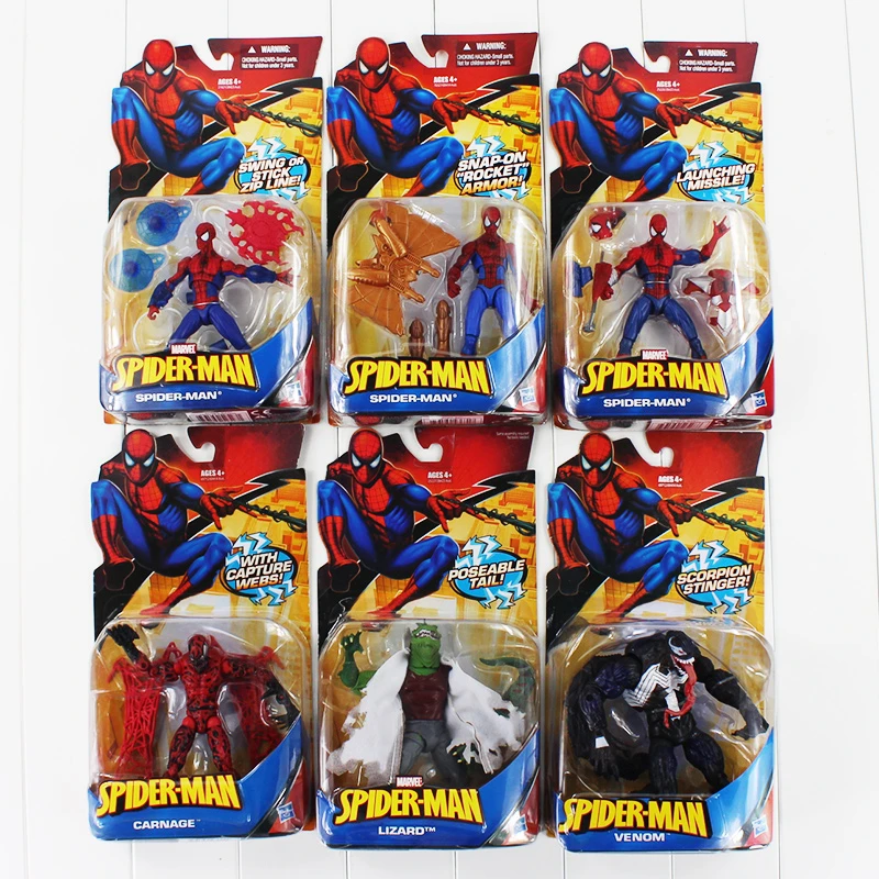 6 Styles Superhero Spiderman Venom Carnage Lizard PVC Action Figure Collectible Model Toys