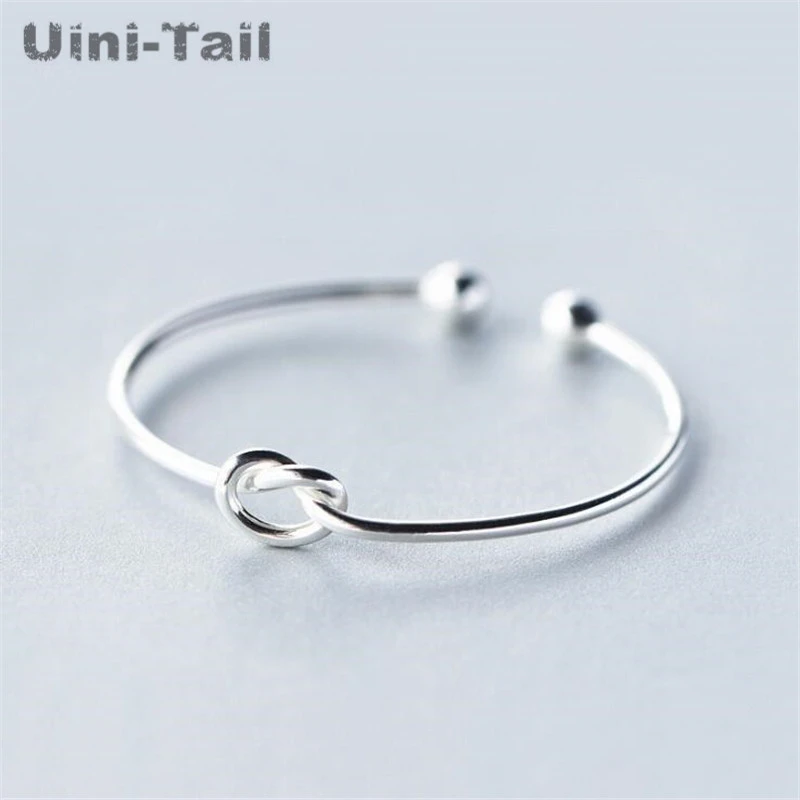 Hot 925 Sterling Silver Jewelry Simple heart-shaped  Knot Slender Opening Female High-quality Popular Personality Bracelet