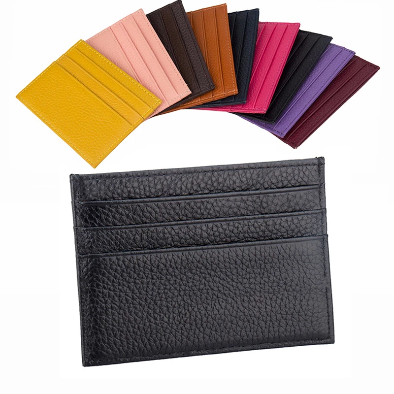 100% Genuine Cow Leather ID Card Holder Candy Color Bank Credit Card Gift Box Multi Slot Slim Card Case