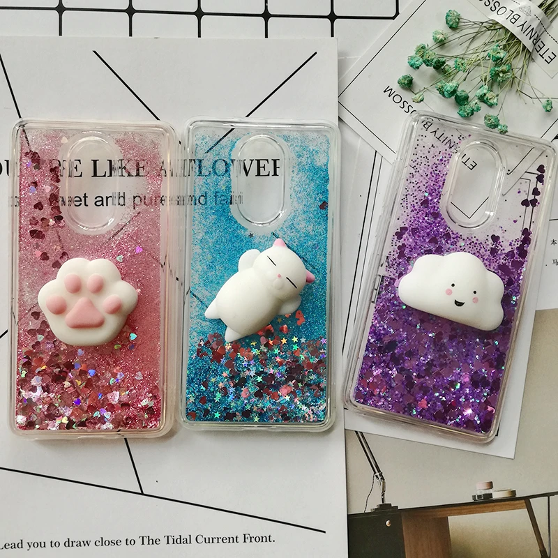 Cute 3D Squishy Cat Case For Xiaomi Redmi 5 plus 4X 8A 9A 9C 10T Luxury Glitter Quicksand Phone Case Redmi Note 5 9 Pro 5A Prime