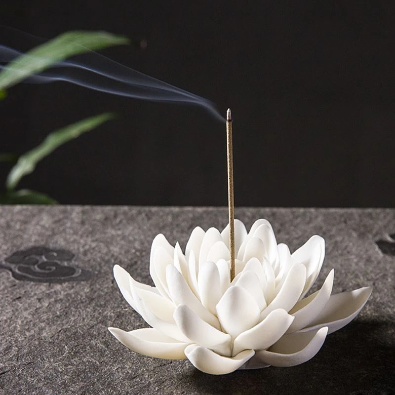 Ceramic White Lotus Incense Burner Home Decor Incense Stick Holder Buddhist Incense Censer Use In Office Teahouse