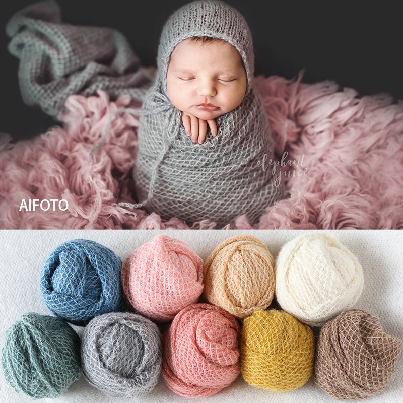 2021 New 40,100, 150x165cm Newborn Photography Props For Background Baby Photo Stretch Lattice Wraps Cocoon Backdrops Flokati