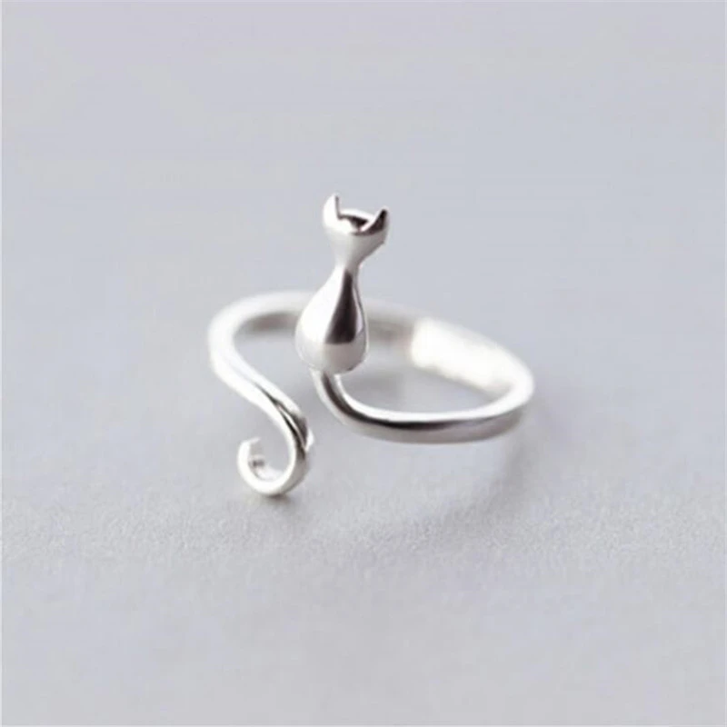 New Fashion Sweet Popular Cute Animal 925 Sterling Silver Jewelry Not Allergic Exquisite Cat Simple Opening Rings  R118