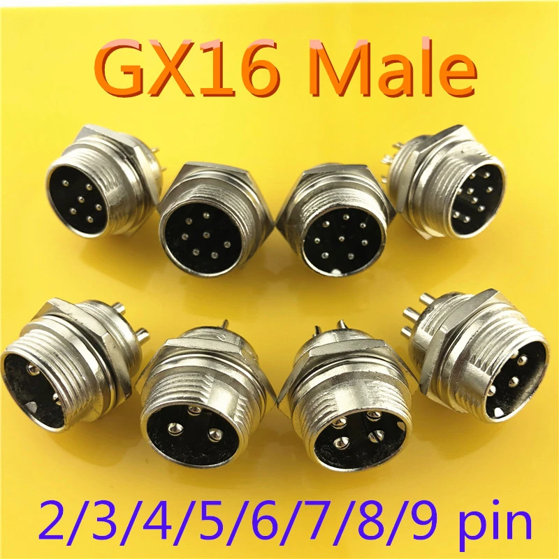 1pc GX16 2/3/4/5/6/7/8/9 Pin Male 16mm Wire Panel Circular Connector with Lid Cap L102-109 Aviation Connector Socket Plug