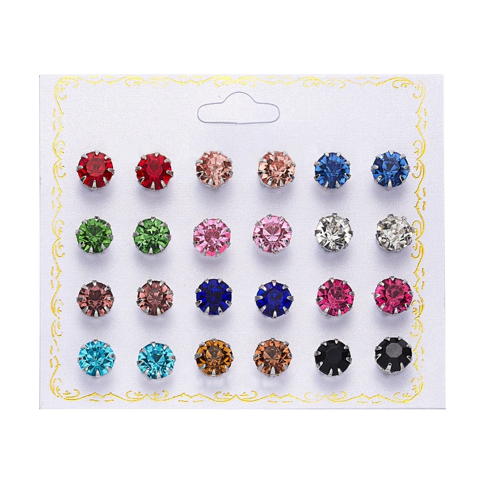 12 Pairs Simulated Pearl Earrings Accessories Color Round Zircon Crystal Earrings Sets Piercing Ball Stud Earring kit For Women