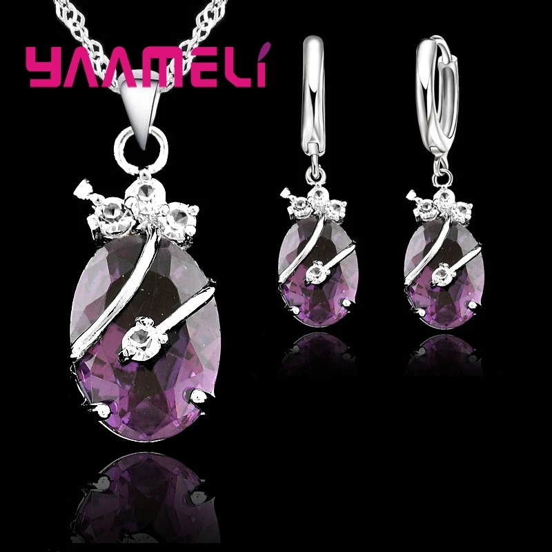 11.11 SALE Vintage Jewelry Sets For Women 925 Sterling Silver Crystal Stone Pendant Charms Wedding Necklace Hoop Earrings