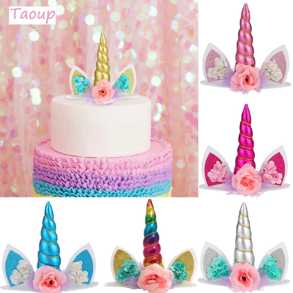 TAOUP Wedding Babyshower Unicorn Cake Topper Wedding Decor for Cake Decorating Supplies Unicorn Birthday Party Decor Unicornio