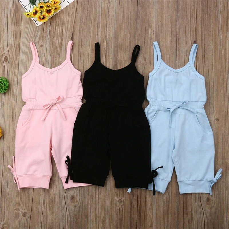 Summer Baby Girls Rompers Kids Toddler Baby Girls Bow Sleeveless Pocket Romper Jumpsuit Children Girls Overalls Clothes Outfits
