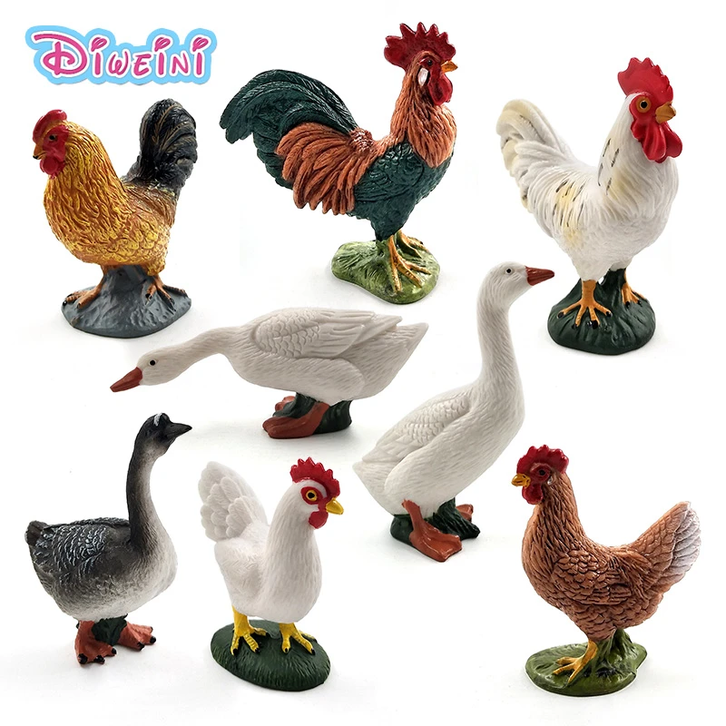 Cute Chicken Duck Goose action figure farm toys plastic animal model Gift For Kids home decoration accessories Pvc Crafts statue