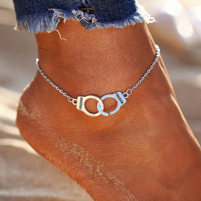 New Fashion Love Handcuffs Beach Anklets For Women Trendy Foot Jewelry Freedom Letters Leg Bracelet Nice Gift For Girl LB018