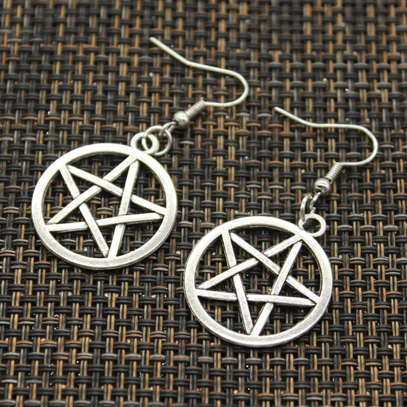 New Fashion Handmade Star Pentagram Moon Pendants Silver Color Earrings For Womens Style