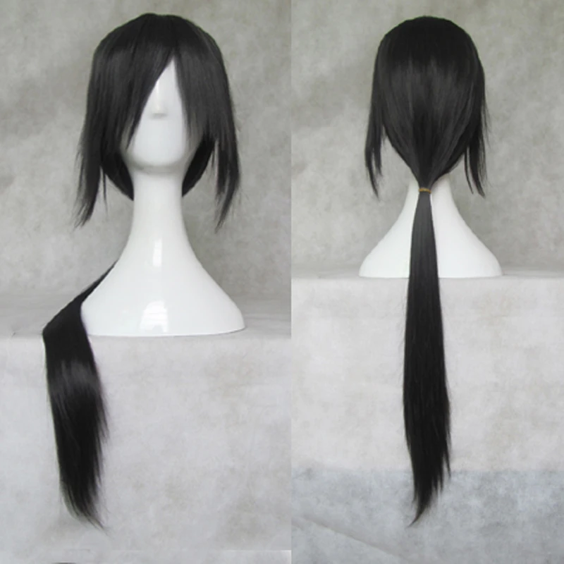 IHYAMS Wigs 80cm Long Synthetic Cosplay Wig Skunks Aph Black APH Yao Uchiha Itachi Costume Wigs + Wig Cap