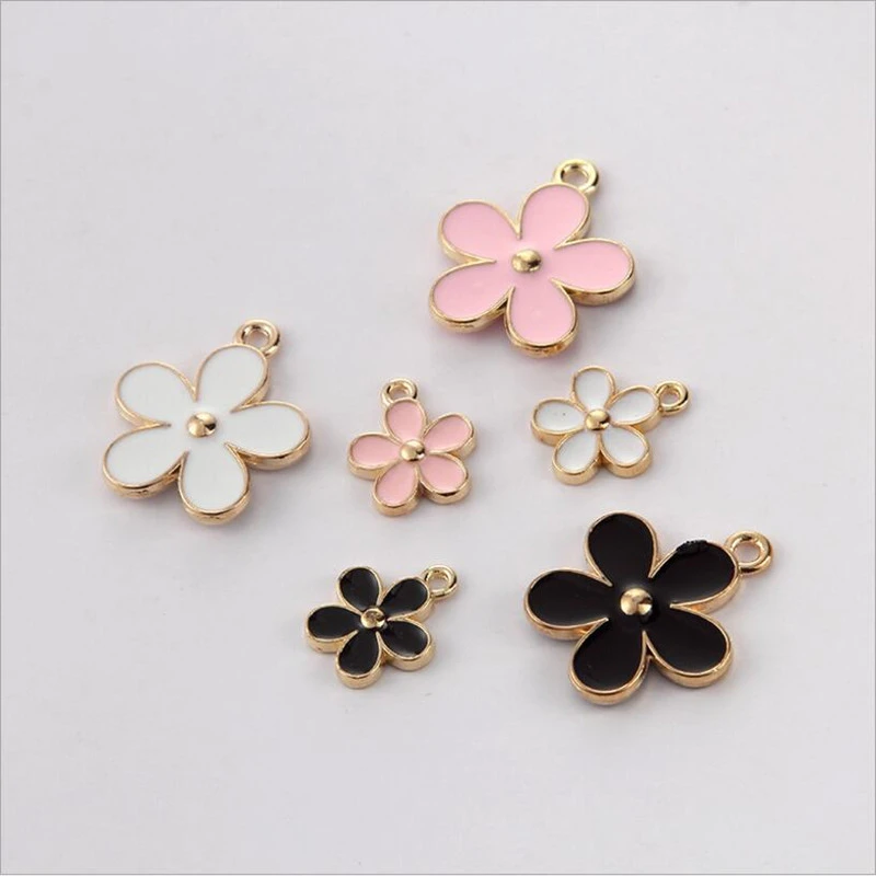 10pcs White Pink Black Drop Oil Enamel Daisy Flower Charm Pendants Gold Color Alloy Charms Bracelet DIY Jewelry Finding Z926