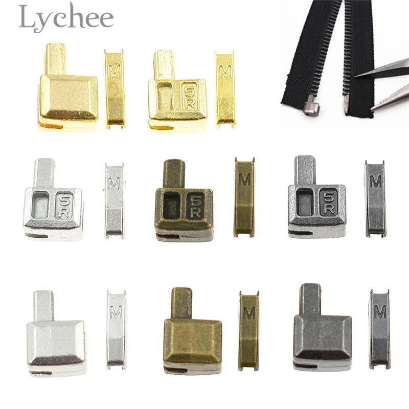 Lychee Life 10 Sets Metal Repair Zipper Stopper Open End Zipper Stopper DIY Sewing Zipper Accessories for Clothes