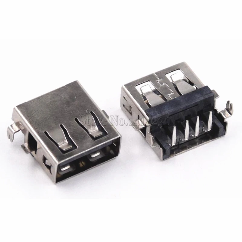 10Pcs USB Type A Female Socket Short body 90 Degrees AF10.0-4PINS 6.3 height rimless Black DIP 4PINS