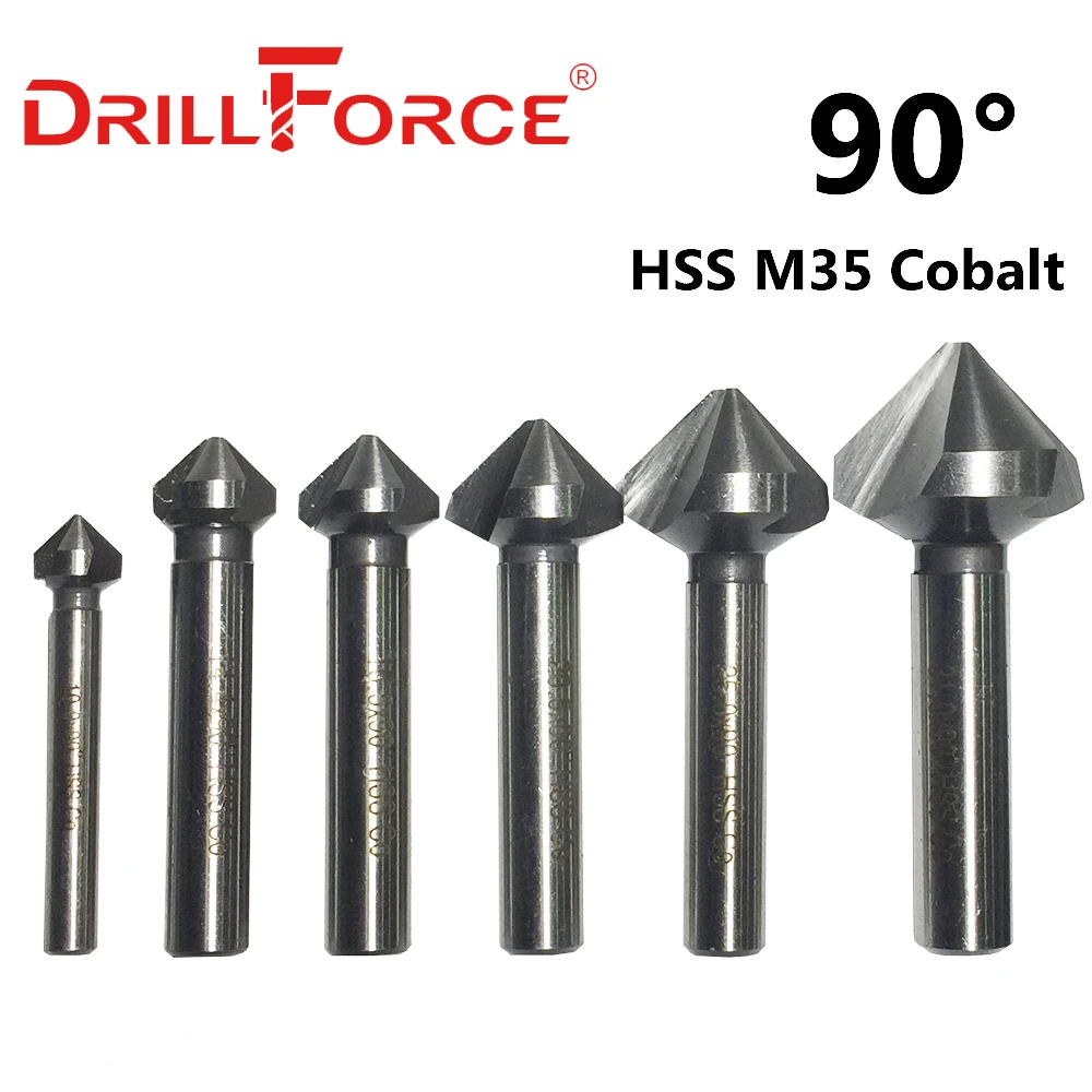 Drillforce Tools 4.5-40mm HSSCO Cobalt 3 Flute 90 Degree Chamfer Countersink Drill Bits(10/14.4/16.5/20.5/25/31mm)