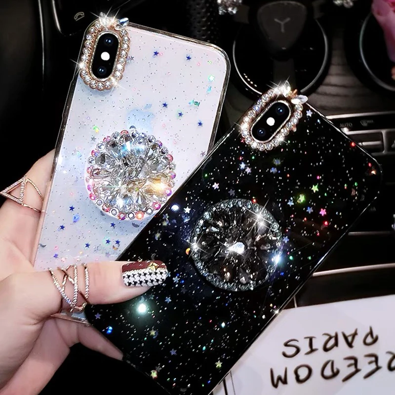 Glitter marble diamond ring holder silicone phone case for iphone 12 Pro 7 8 6 S plus X XR XS 11 Pro MAX for samsung S8 S9 S10