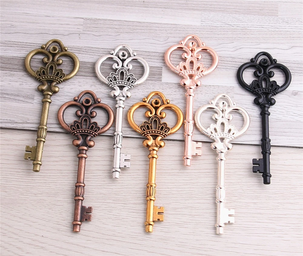 Sweet Bell 10 Pcs/lot 32*84mm Seven Color Metal Alloy Lovely Large Crown Key Charms Vintage Jewelry Keys Charms  D0182-3