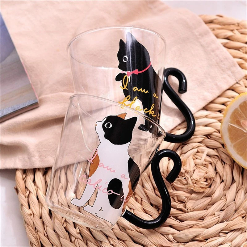 Justdolife 250ml Cute Creative Cat Milk Coffee Mug Water Glass Mug Cup Tea Cup Cartoon Kitty Home Office Cup For Fruit Juice