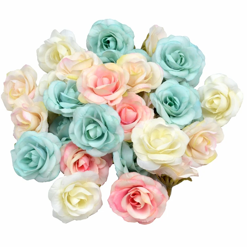 10pcs Real touch 4cm Artificial Silk Rose Flower Head For Wedding Party Home Decoration DIY Wreath Scrapbook Craft Fake Flowers