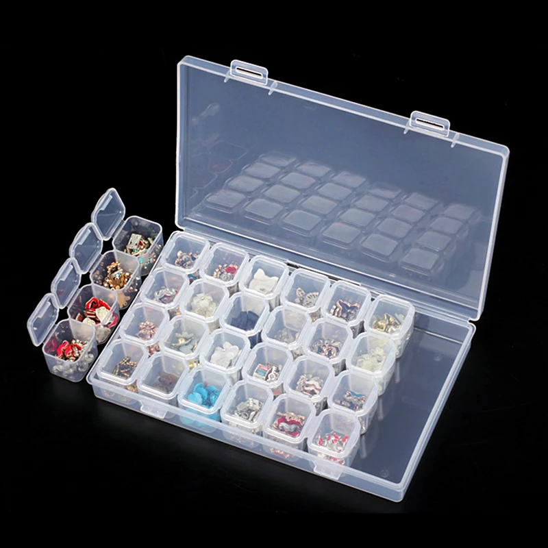 1 Set 28 Slots Empty Nail Storage Box Case For Rhinestones Alloy Parts Organizer Case Storage Beads Jewelry Boxes