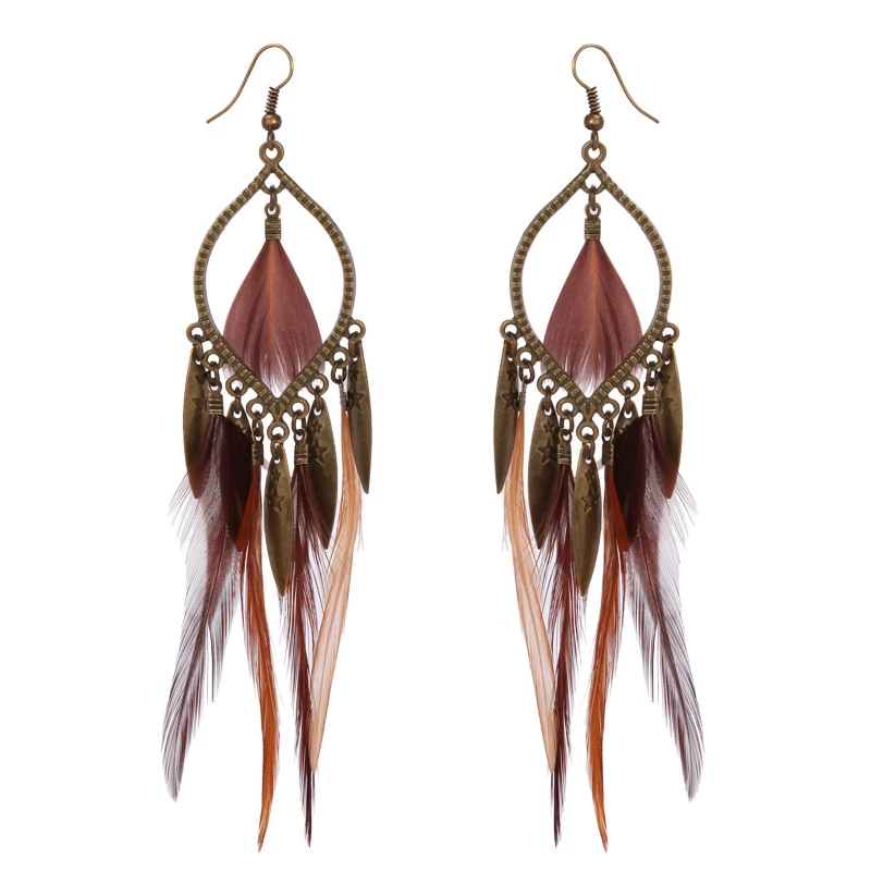 Bohemian Ethnic Statement Feather Tassel Earrings Luxury Hanging Dangling Drop Earrings For Women Jewelry Accessories Presents