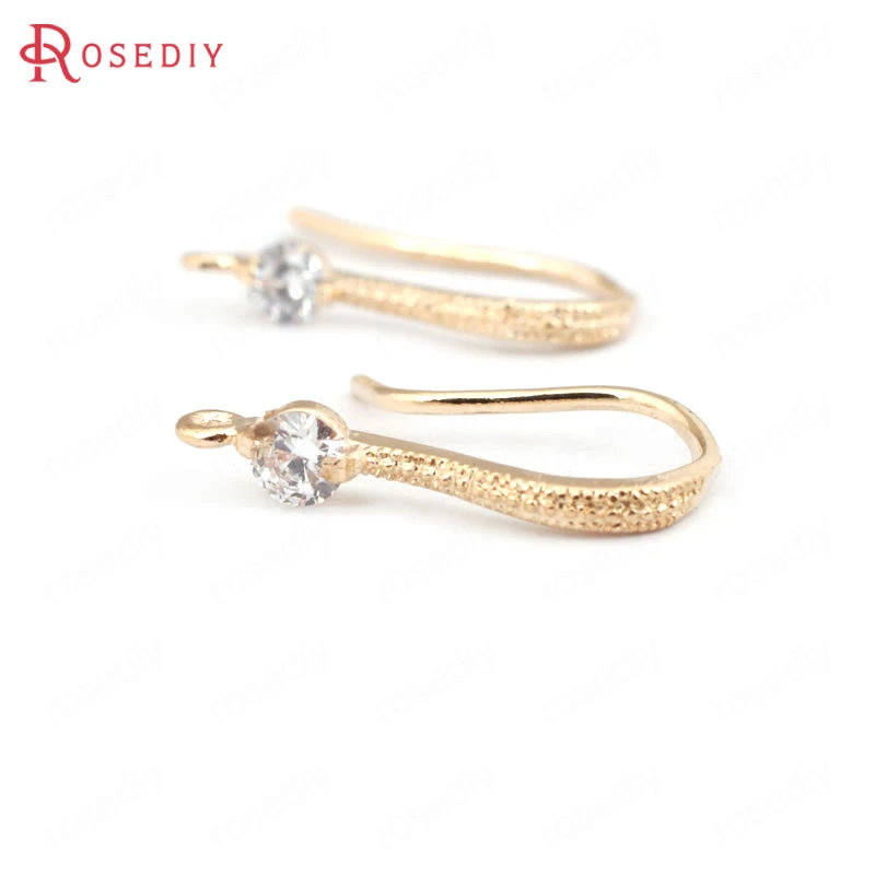 (31618)6PCS Height 17MM 24K Champagne Gold Color Plated Brass with Zircon Earrings Hook High Quality Diy Jewelry Accessories